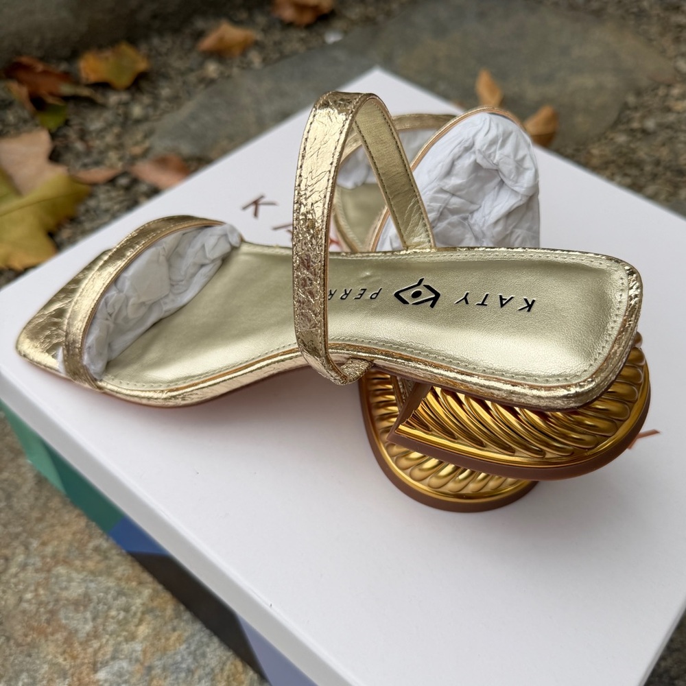 Gold Strappy Katy Perry Heel Sandal